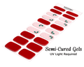 Sheet of 20 red and pink semi-cured gels with Christmas holly designs.
