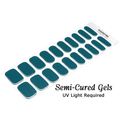 Teal Escape glossy teal semi-cured gel nail wraps with UV light required