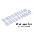 Soft blue semi-cured gel nail wraps with glossy finish on white background