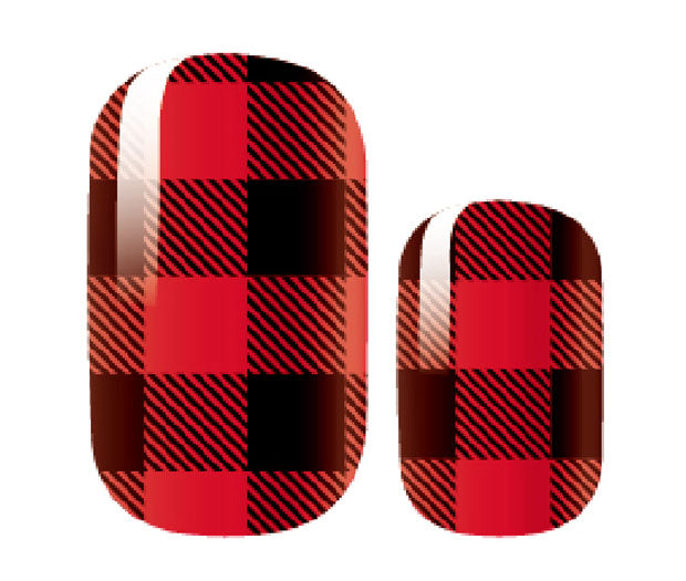 Red and black checkered nail polish wrap design.