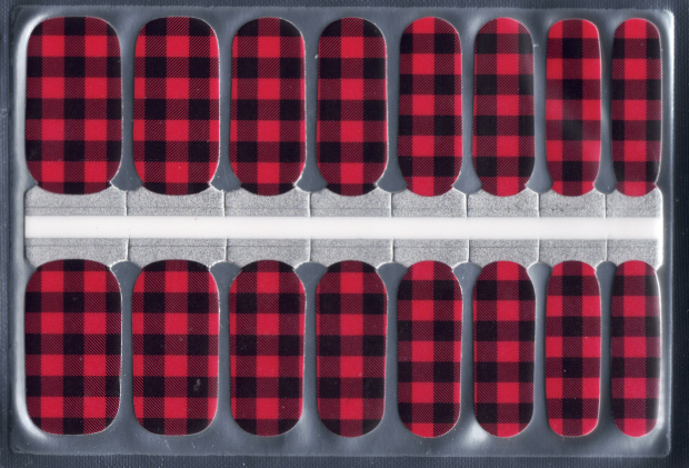 16 red and black checkered nail polish strips in unopened package