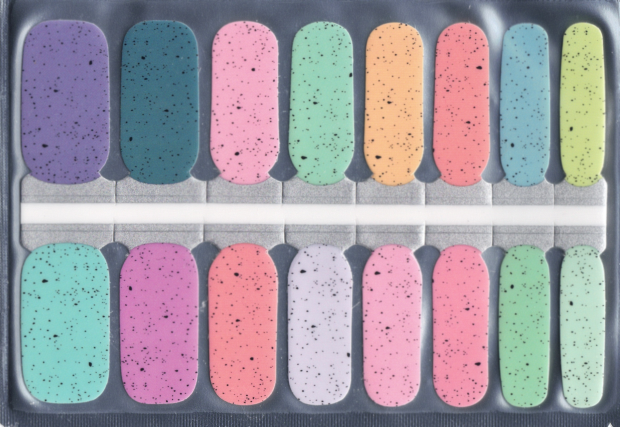 A package of 16 pastel speckled nail wraps
