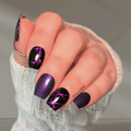 Black and purple shimmer nail wraps with abstract metallic lines