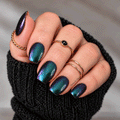 Colour shift nail wraps on short square nails.