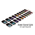 Eyes in the Dark semi-cured gel nail wraps with colourful glowing spooky faces on a black background