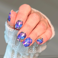 Floral and blue plaid nail wraps on short nails, spring manicure design with mixed patterns by Hanny and Chuck