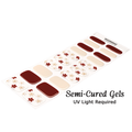 Mulled Wine & Wildflowers semi-cured gel nail wraps showing burgundy solids, cream solids, and floral overlay designs