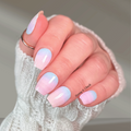 Pastel rainbow ombre nail wraps on short nails with soft blended colours, minimal everyday manicure