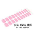 Pink Frosting soft pastel pink semi-cured gel nail wraps with glossy finish and UV light required text