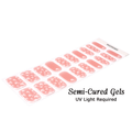 Pinky Promise pink semi-cured gel nail wraps with a heart pattern on a glossy finish sheet, UV light required
