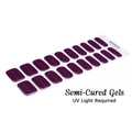 Plum Velvet semi-cured gel nail wraps displayed on a sheet showing all 20 wraps in deep purple with cat eye magnetic finish.