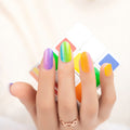 Rainbow ombré nail wraps in glossy gradient colours on short nails