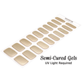 Rare Gold sheet of 20 champagne-gold semi-cured gel nail wraps in assorted sizes with a metallic finish. UV light required.