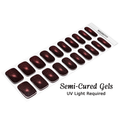 Sheet of 20 Slow Burn burgundy cat-eye semi-cured gel nail wraps with a dark base and soft shimmer; UV light required.