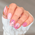 Tangled in Pink nail wraps on short square nails — pink ombré with black vine accents, Hanny & Chuck