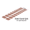Toasty Almond warm brown semi-cured gel nail wraps with glossy finish shown on full nail strip sheet, UV light required