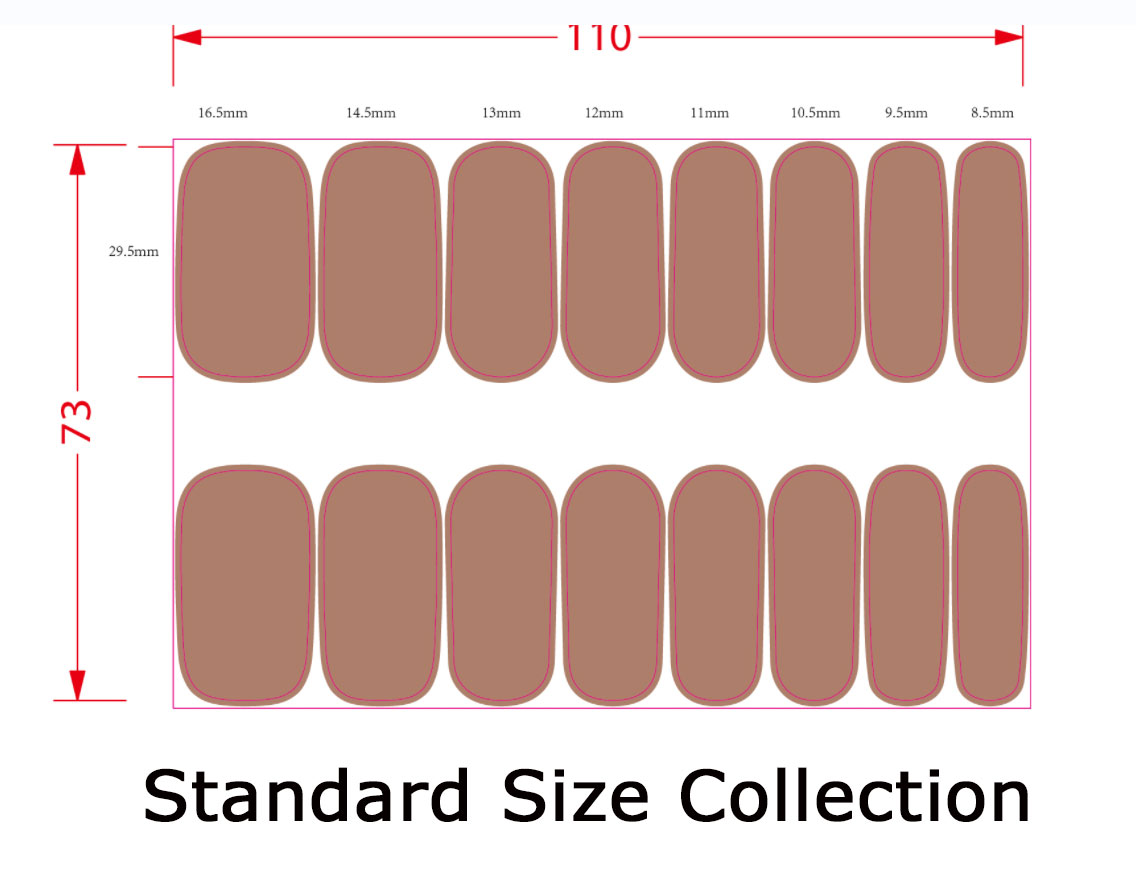 Image showing Nail Strips range in size from 16.5mm wide to 8.5mm wide