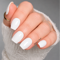 Glossy white nail wraps on short square nails by Canadian nail wrap shop Hanny and Chuck